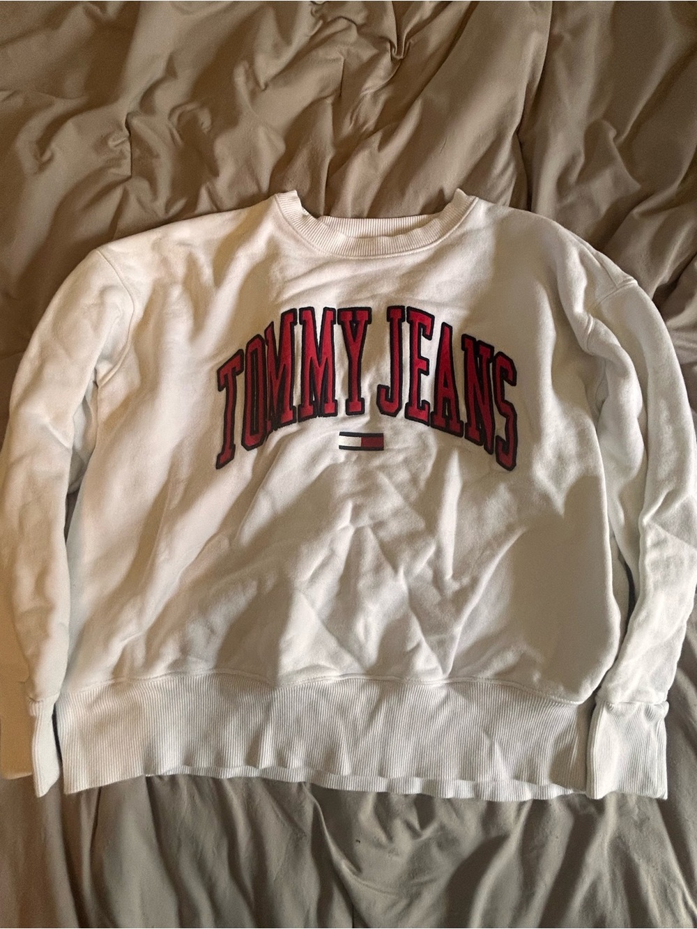 Vintage Tommy Jeans White Cropped Crewneck Sweatshirt